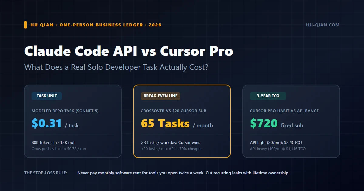 Claude Code API vs Cursor Pro — what does a real solo developer task cost